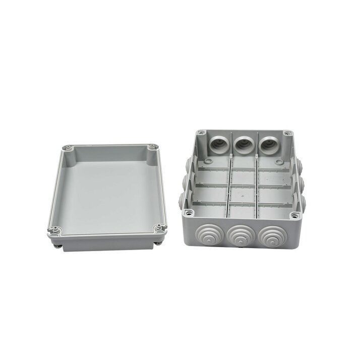 Caja de derivación de PVC Auto-extinguible con 12 entradas, tapa atornillada, 300x220x120 MM, Para Exterior (IP55)