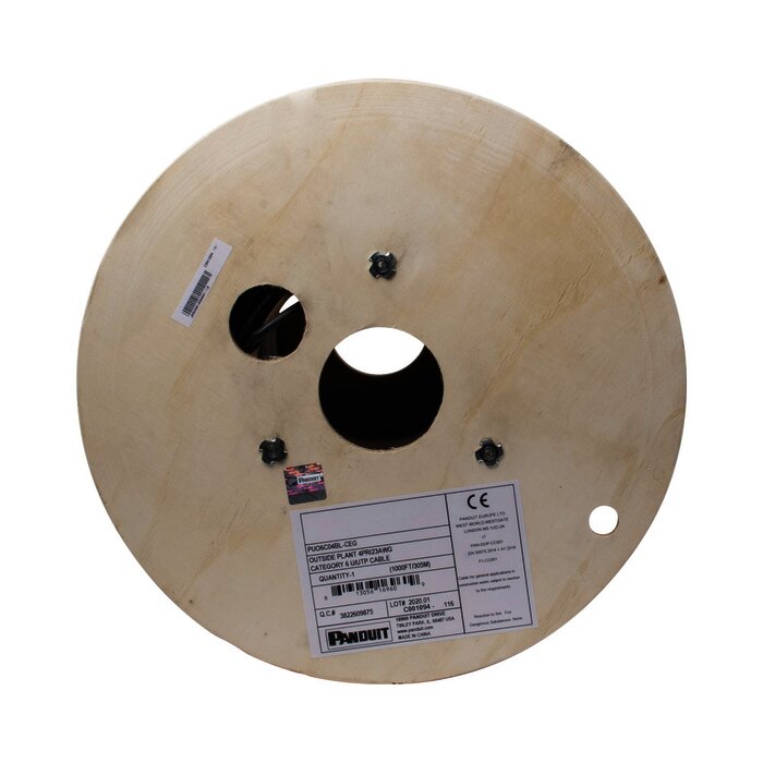 Bobina de Cable UTP de 4 Pares, Pan-Net, Para Exterior con Gel, Cat6 (23 AWG), Industrial para Climas Extremos, Color Negro, 305 m