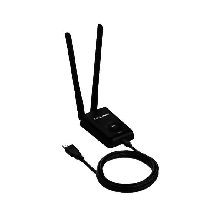 Adaptador de alta potencia USB inalámbrico N 300 Mbps 2.4 GHz con 2 antenas externas de 5 dBi