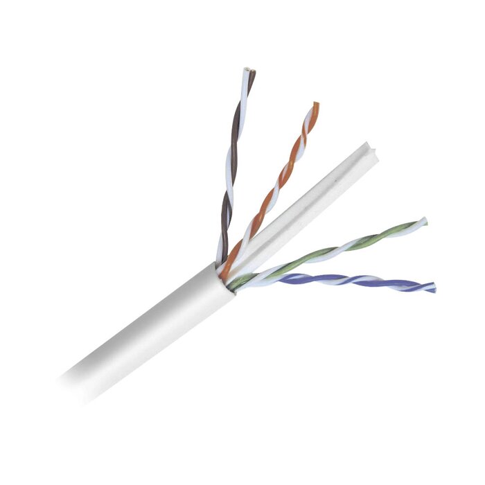 Bobina de cable de 305 metros de cable Cat6 de alto desempeño, super flexible, UL, Cobre, color blanco, para aplicaciones de CCTV y redes de datos