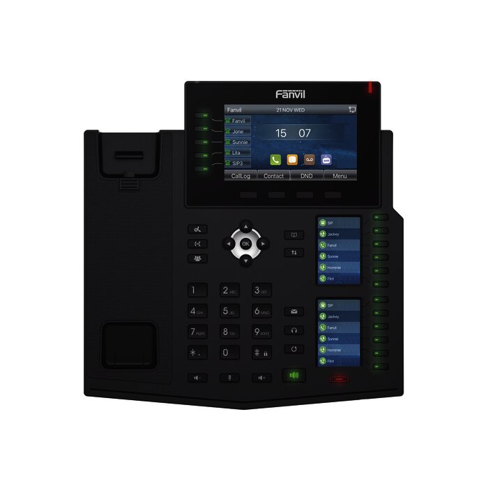 Teléfono IP Empresarial con Estándares Europeos, 20 lineas SIP con pantalla LCD a color, 60 teclas DSS/BLF, puertos Gigabit, IPv6, Opus y conferencia de 3 vías, PoE/DC (incluye fuente).