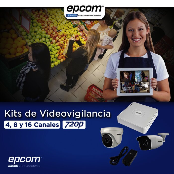 KIT TurboHD 720p / DVR 4 Canales / 2 Cámaras Bala (exterior 2.8 mm) / 2 Cámaras Eyeball (interior 2.8 mm) / Transceptores / Conectores / Fuente de Poder Profesional