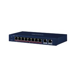 Switch PoE+ / 7 Puertos 100 Mbps 802.3 af/at (30 W) + 1 Puerto 100 Mbps HiPoE (60 W) / 2 Puertos Uplink Gigabit / 250 Metros PoE Larga Distancia