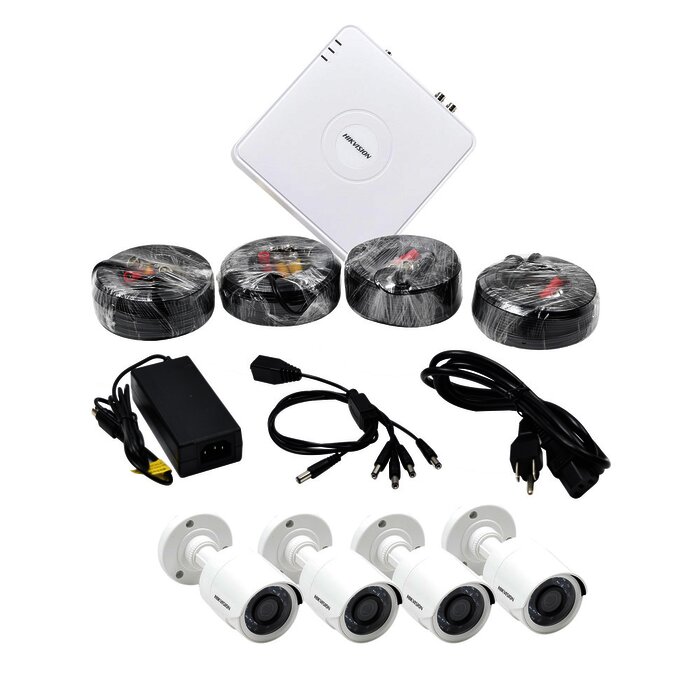 KIT TurboHD 1080p / Hik-Connect / DVR 8 Canales / 4 Cámaras Bala / Cables / Fuente de Poder Profesional