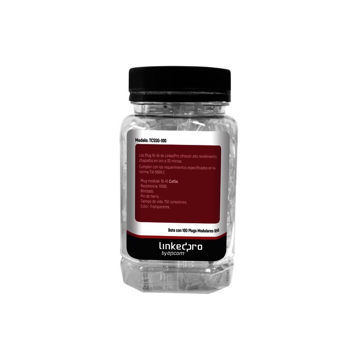 Bote con 100 Piezas de Plug Modular RJ45 Cat5e blindado, chapado de oro a 30 micras para durabilidad extrema CON PIN DE TIERRA