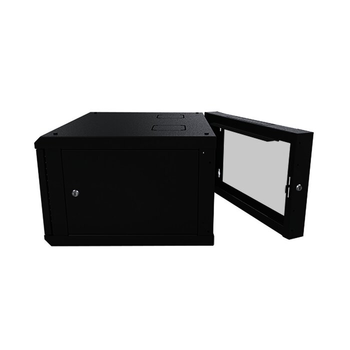 Gabinete Abatible de Pared (Con Marco Trasero) con Rack 19" de 6 Unidades. Ventana de Cristal Templado.