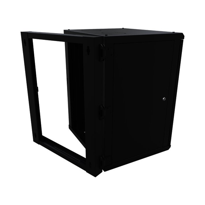 Gabinete Abatible de Pared (Con Marco Trasero) con Rack 19" de 24 Unidades. Ventana de Cristal Templado.
