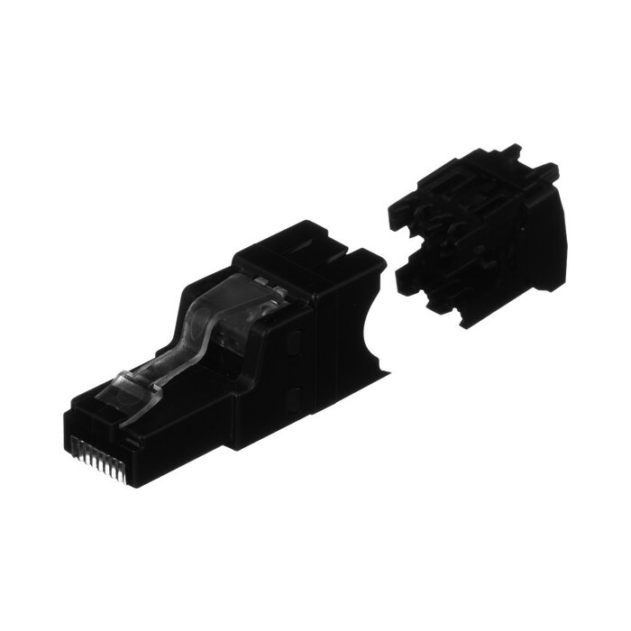 Plug RJ45 UTP, Instalación Recta, Terminación en Campo Certificable, Compatible con Cat5e, Cat6 y Cat6A, Color Negro