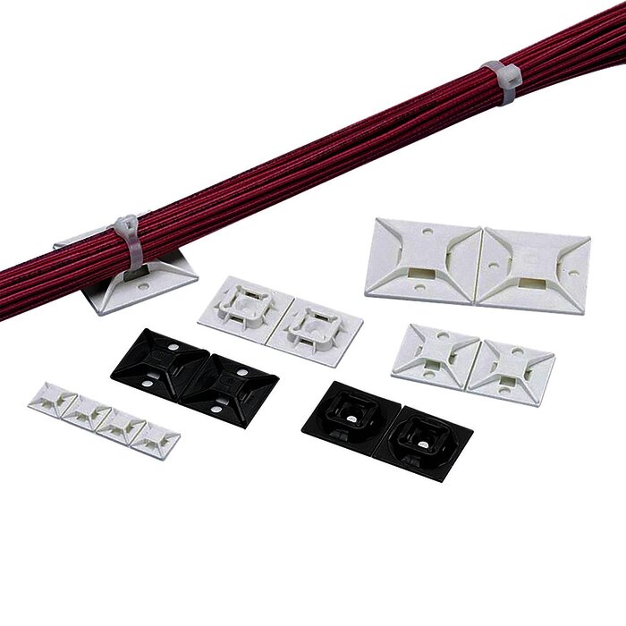 Sujetador Para Cable con Cinchos, de 4 Vías, con Adhesivo, 25.4 x 25.4mm (1in x 1in), Color Blanco, 1 pieza