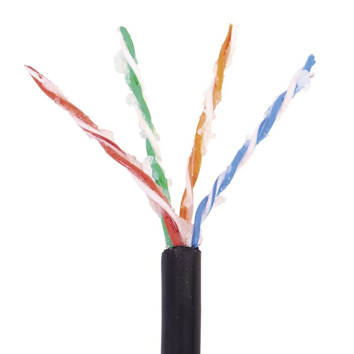 Bobina de 1000 ft ( 305 m ) Cat5e con gel para exterior, color Negro, para aplicaciones en sistemas de redes de datos y cableado estructurado.Uso intemperie.
