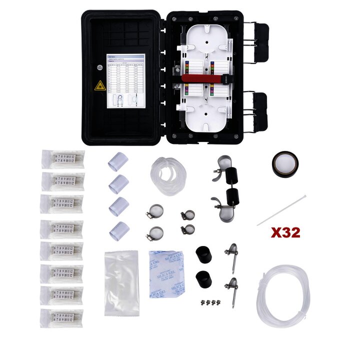 Caja de Distribución de Fibra Óptica, Hasta 96 Empalmes, Exterior IP65, Color Negro