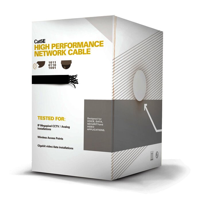 Bobina de cable de 305 m (1000 ft) Cat5e, Aleación de Cobre y Aluminio (CCA), color Negro, Uso Interior.