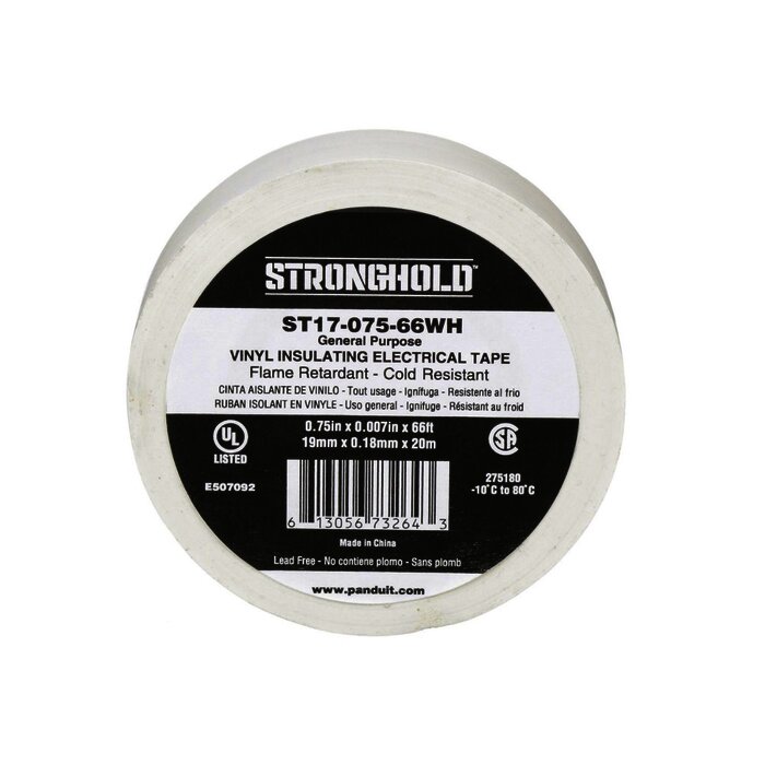 Cinta Eléctrica para Aislar, de PVC, Uso General, Grosor de 0.18mm (7 mil), Ancho de 19mm, y 20.12m de Largo, Color Blanco