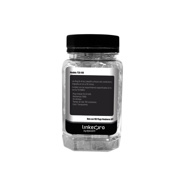 Bote con 100 Piezas de Plug Modular RJ45 Cat6 sin blindaje, chapado de oro a 30 micras para durabilidad extrema