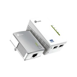 Kit Adaptador PowerLine Inalámbrico 300Mbps, 2 Puertos 10/100 Mbps, HomePlug AV, Plug and Play, WiFi Clon.