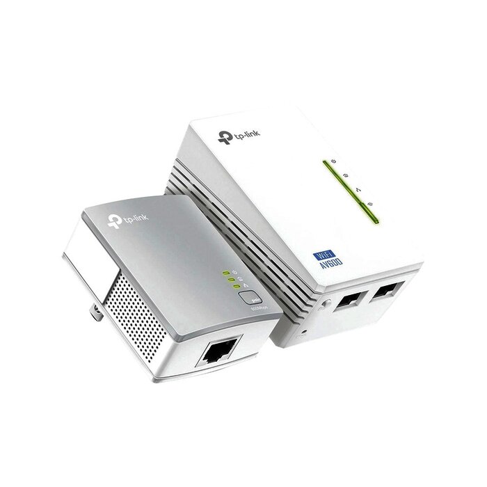 Kit Adaptador PowerLine Inalámbrico 300Mbps, 2 Puertos 10/100 Mbps, HomePlug AV, Plug and Play, WiFi Clon.