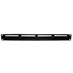 Patch panel UTP de 24 puertos Cat5e, 19in con barra para organizar cable