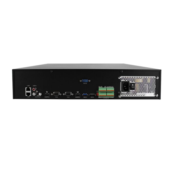 NVR 12 Megapixel (4K) / 32 Canales IP / 8 Bahías de Disco Duro / 2 Tarjetas de Red / Soporta RAID con Hot Swap / HDMI en 4K / Soporta POS
