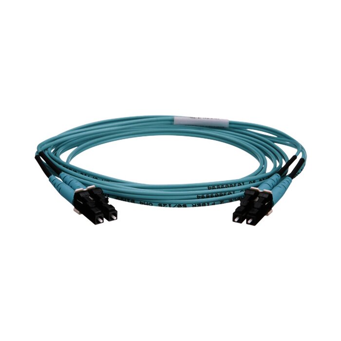 Jumper de Fibra Optica Multimodo 50/125 OM4, LC-LC Duplex, OFNR (Riser), Color Aqua, 2 Metros