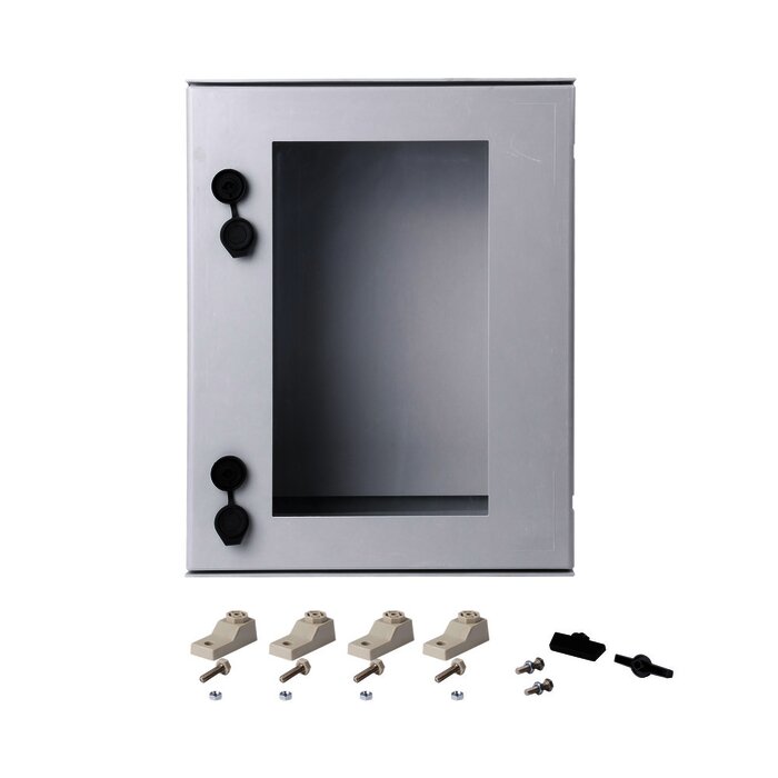Gabinete de Poliéster IP66 Puerta Transparente, Uso en Intemperie (400 x 500 x 200 mm) con Placa Trasera Interior (Incluye Chapa y Llave).
