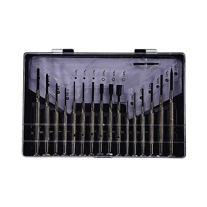 Juego de desarmadores de precisión multifunciones tipo joyero.