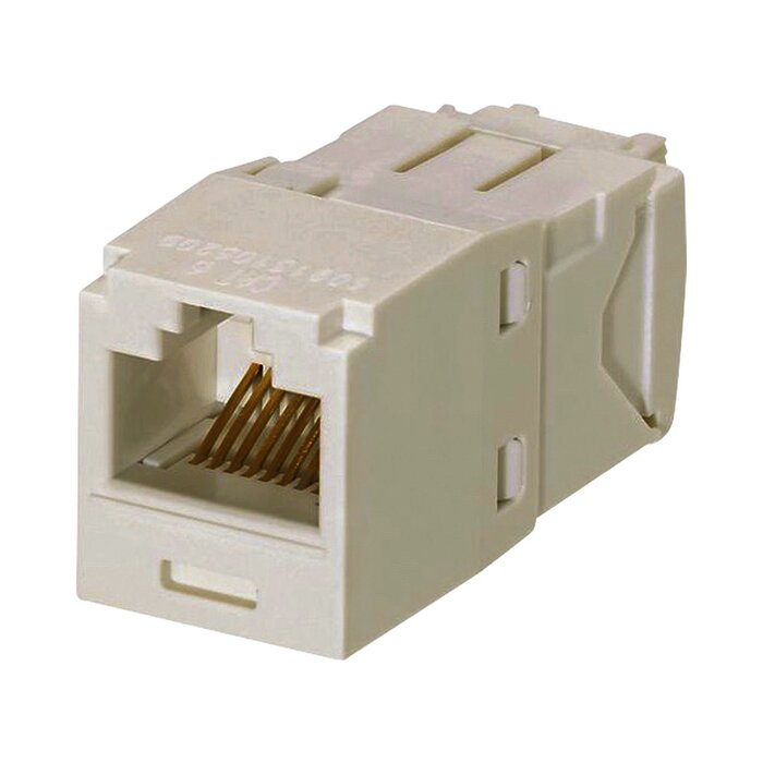 Conector Jack RJ45 Estilo TG, Mini-Com, Categoría 6A, de 8 posiciones y 8 cables, Color Blanco Mate