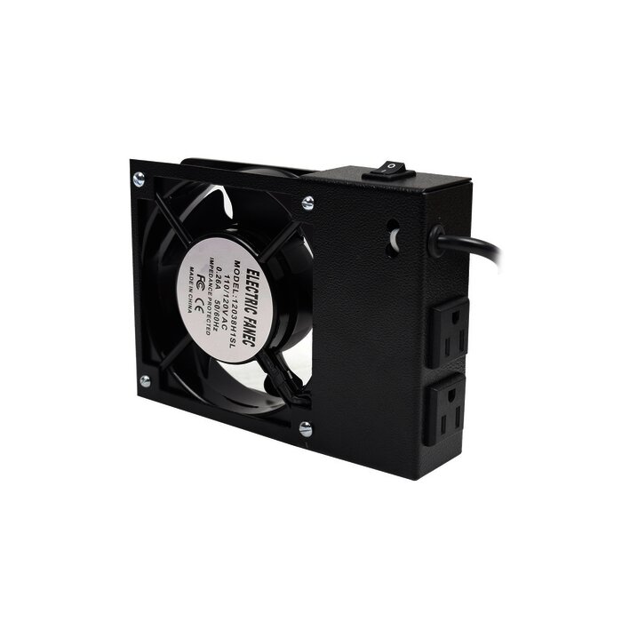 Ventilador 110 Vca con Clavija para Gabinete de Pared con 2 Tomas de Corriente.