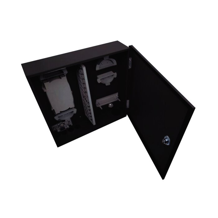 Distribuidor de fibra óptica, vació, 19in, para instalación en pared, acepta 48 acopladores "LC Duplex o "LC simplex" o 48 "SC simplex", 1U