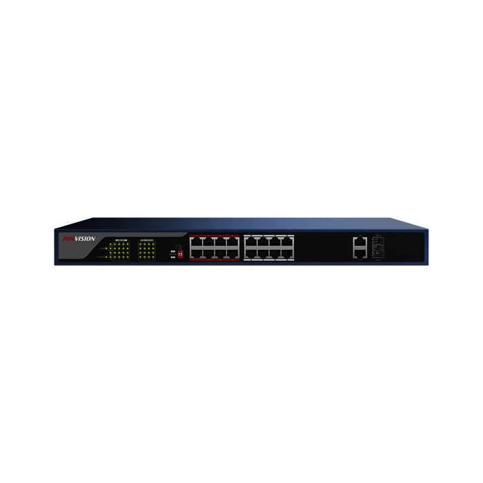 Switch PoE 250 Metros LARGA DISTANCIA / 16 puertos 802.3at (30W) 10/100 Mbps + 2 puertos Gigabit + 2 puertos SFP