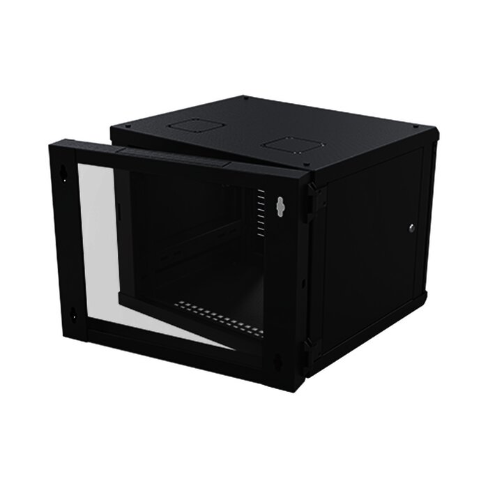 Gabinete Abatible de Pared (Con Marco Trasero) con Rack 19" de 9 Unidades. Ventana de Cristal Templado.