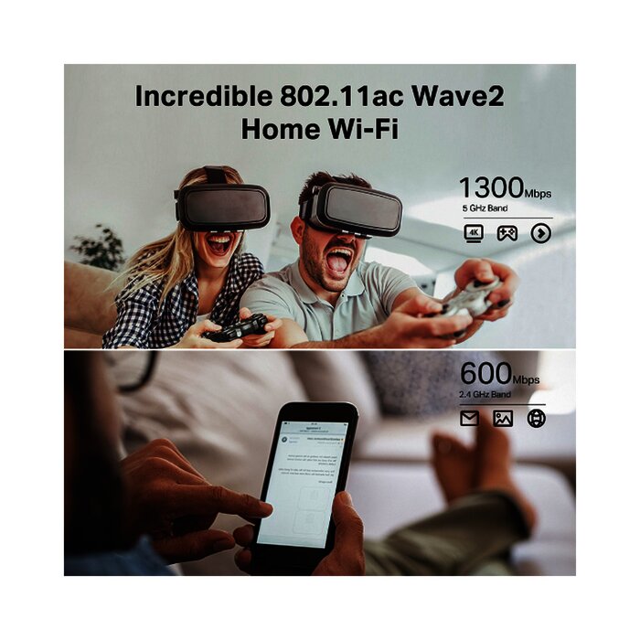 Router inalámbrico AC Wave 2 1900 doble banda 1 puerto WAN 10/100/1000 Mbps y 4 puertos LAN 10/100/1000 Mbps, MIMO 3X3, Beamforming