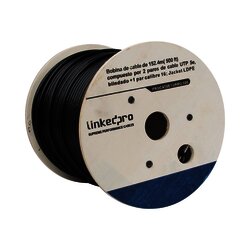 Bobina de cable de 152 m ( 500 ft ) compuesto por 2 pares de cable UTP 5e , blindado + 1 par calibre 16 ; Jacket LDPE ( Cable 100% Cobre )