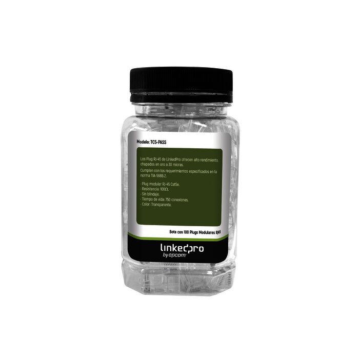 Bote con 100 Plugs Pass through RJ45 Cat5e sin blindaje, chapado de oro a 30 micras para durabilidad extrema