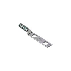 Terminal de barril largo, de dos orificios, para cable 6 AWG, orificio para perno de 1/4in, espacios entre orificios de 0.63in