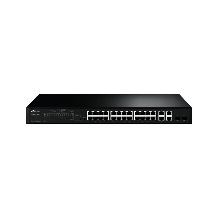 Smart Switch PoE+ administrable Capa 2, 24 puertos 10/100 Mbps, 4 puertos 10/100/1000 Mbps + 2 puertos SFP combo, 192 W