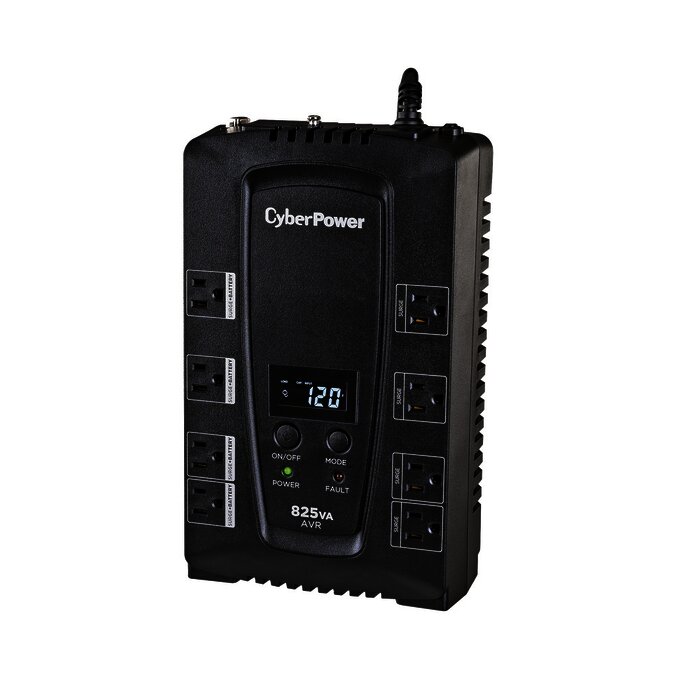 UPS de 825 VA/450 W, Topología Línea Interactiva, Entrada 120 Vca NEMA 5-15P, Tipo Gabinete Compacto, Con 8 Tomas NEMA 5-15R