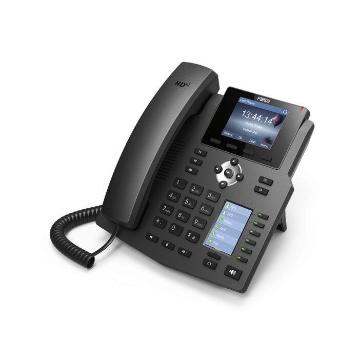 Teléfono IP empresarial para 4 Líneas SIP con 2 pantallas LCD, 6 teclas BLF/DSS, puertos Gigabit y conferencia de 3 vías, PoE