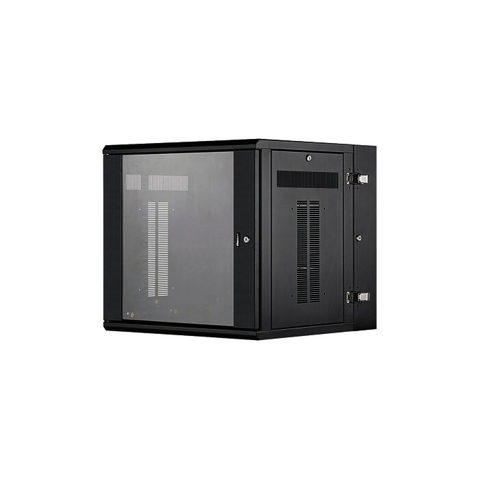 Gabinete PanZone de Montaje en Pared, de 19in, Puerta con Ventana de Seguridad, 12 UR, 635mm de Profundidad, Color Negro