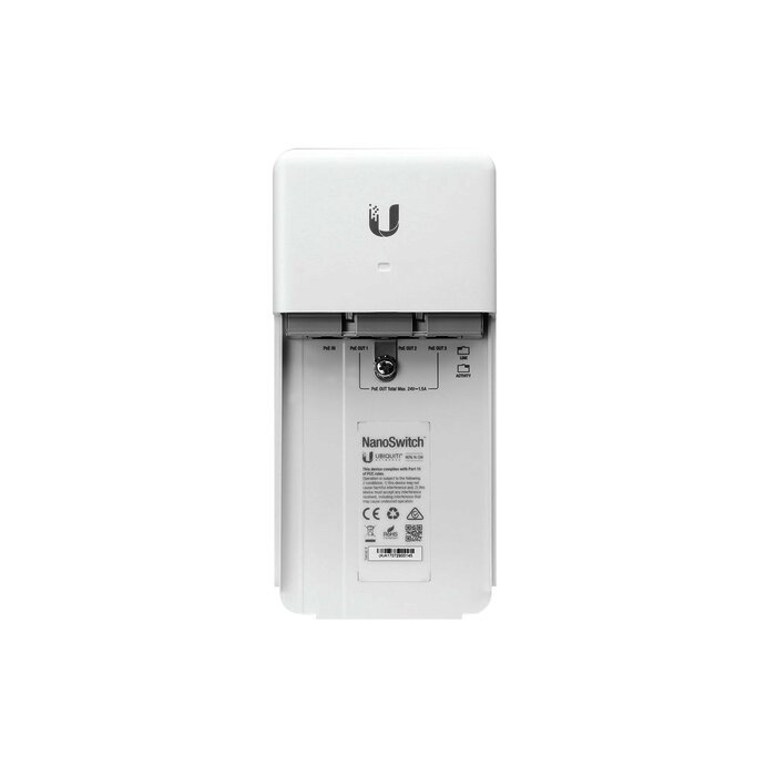 NanoSwitch no administrable de 4 puertos Gigabit para exterior PoE In y PoE Out