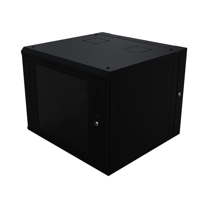 Gabinete Abatible de Pared (Con Marco Trasero) con Rack 19" de 12 Unidades. Ventana de Cristal Templado.