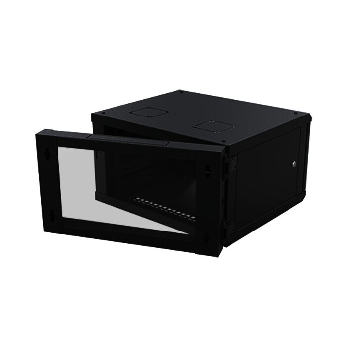 Gabinete Abatible de Pared (Con Marco Trasero) con Rack 19" de 6 Unidades. Ventana de Cristal Templado.