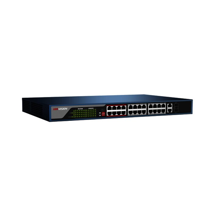 Switch No Administrable 24 Puertos PoE+ 100 Mbps / Switch PoE 250 mts LARGA DISTANCIA / 2 Puertos SFP / 2 Puertos Gigabit / 370 Watts Total