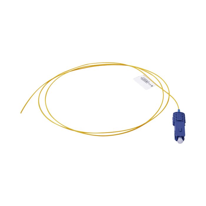 Pigtail de Fibra Óptica SC/UPC Simplex, Monomodo OS1/OS2 XGLO, OFNR, Color Amarillo, 1 Metro